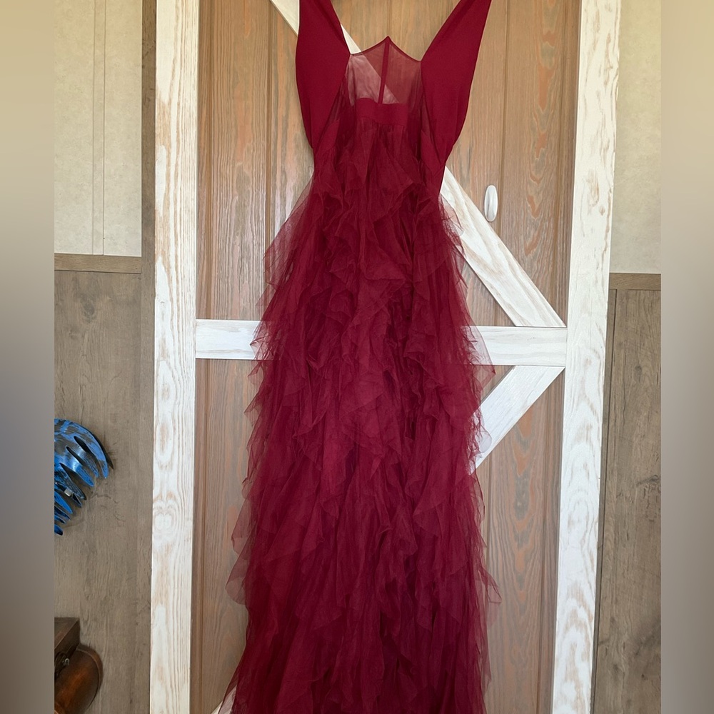 Elegant Red Evening Gown W/Layers of Tule and Corset Front. P2P 22-25” SIZE 3X